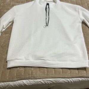White Chunky Knit Zip Up Sweater